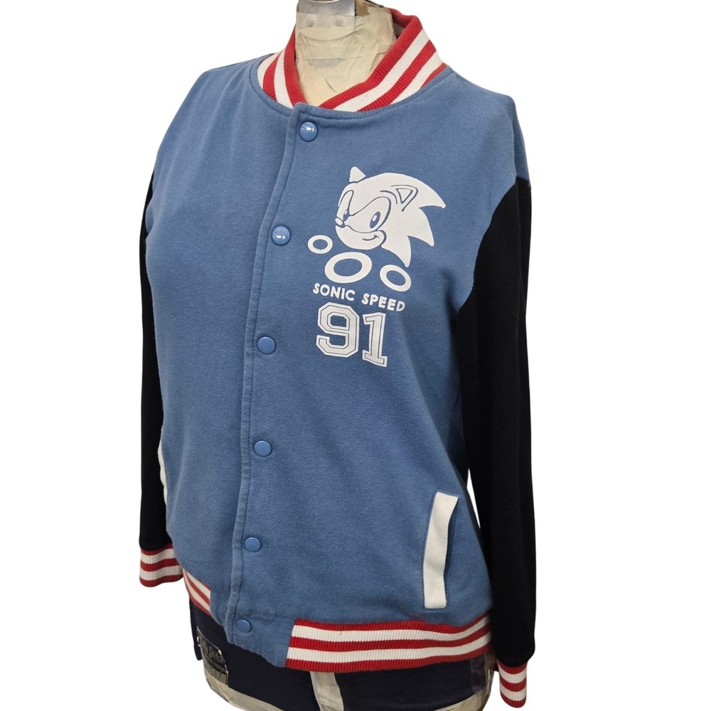 Sonic The Hedgehog Sega Varsity Jacket Blue Snap Youth L Womens S Graphic